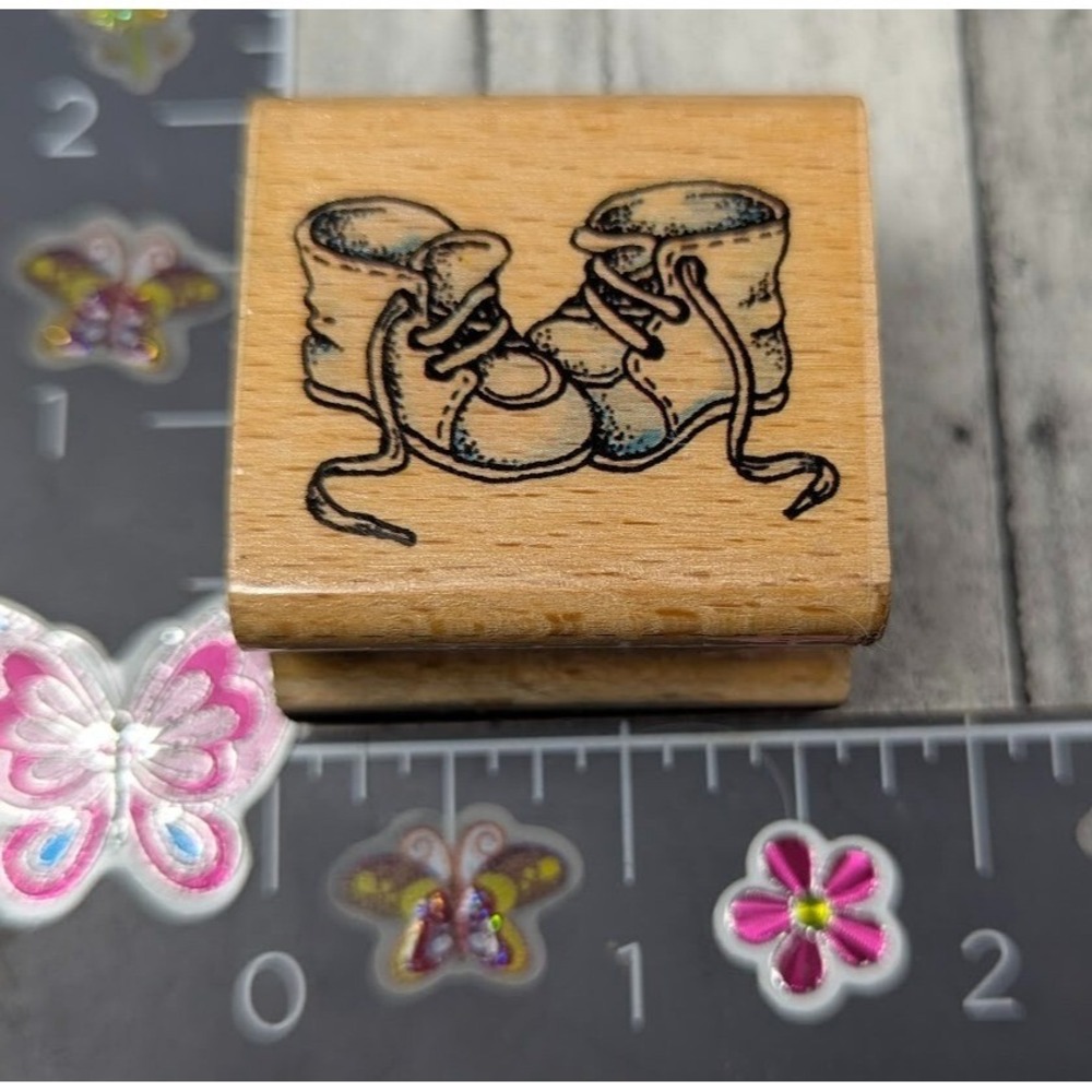 StampCraft Baby Shoes Infant Rubber Stamp Wood #M31
